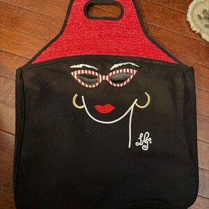 Vintage Lulu Guiness Chic Black and Red Tote Bag